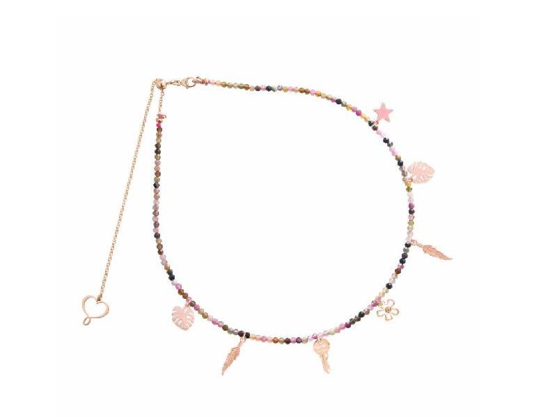 GIROCOLLO ARGENTO CON PIETRE DI TORMALINA MULTICOLORE E SETTE ELEMENTI PENDENTI WE HEART MAMAN ET SOPHIE GHISF2TMP